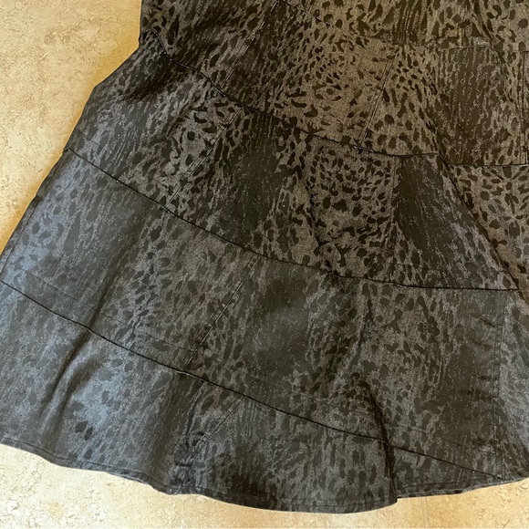 SANDRO Fit ‘n Flare Pieced/Tiered MIDI SKIRT - Black Denim Animal Print - NWOT - Picture 2 of 7